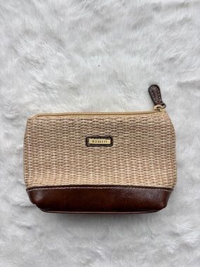 Rosetti Woven Straw & Brown Faux Leather Mini Pouch Coin Purse
